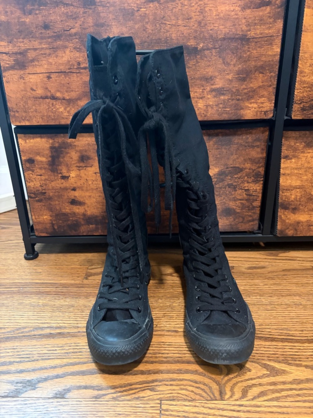 Converse Knee High Chuck Taylor Black Canvas Lace-Up with rear Zipper Boots